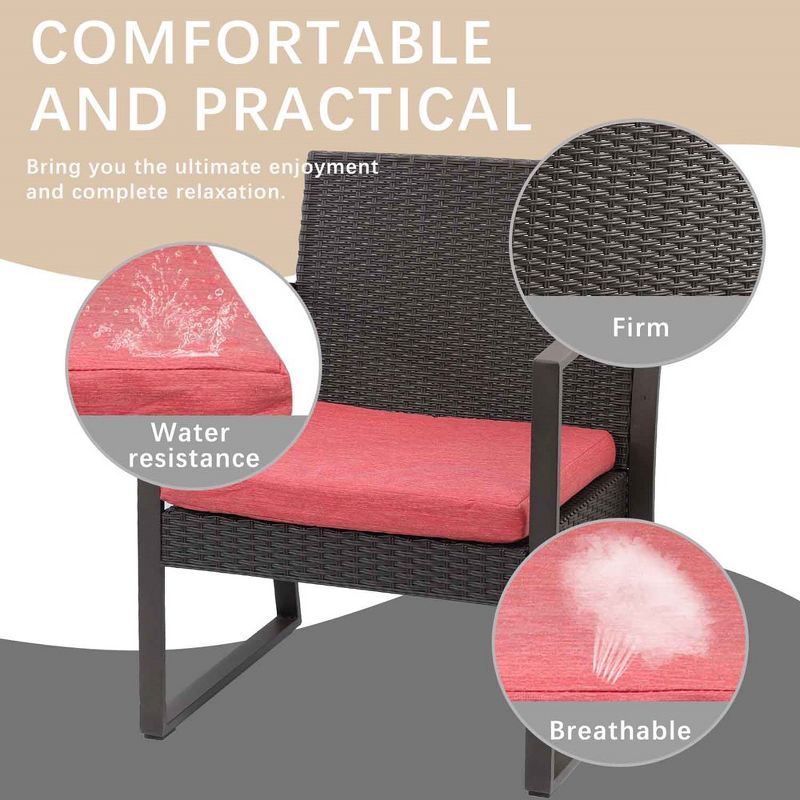 Aoodor 3-Piece Patio Furniture Set - Outdoor Rattan Wicker Chairs with Table, Sofa Set Including Cushions, Ideal for Conversations in Garden or Poolside, 3 of 8