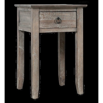 Devon Gray-Wash Distressed Pine End Table with Storage Drawer