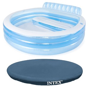 Intex Swim Center Inflatable Family Lounge Pool with Built In Bench and 8' Cover - 1 of 4