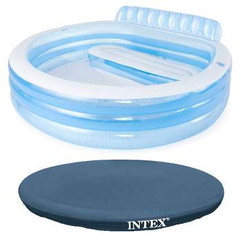 Intex Swim Center Inflatable Family Lounge Pool with Built In Bench and 8' Cover