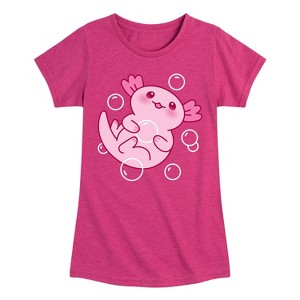 Girls' - Instant Message - Kawaii Axolotl with Bubbles Fitted Short Sleeve Graphic T-Shirt - 1 of 4