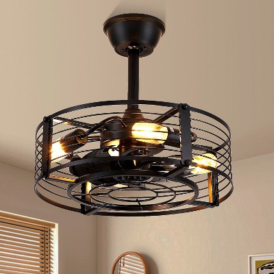 Kviflon 18 Inch Caged Ceiling Fan with Light,Reversible DC Motor,Remote Control for Timer Setting,6 Speed Wind,for Bedroom,Kitchen,Outdoors