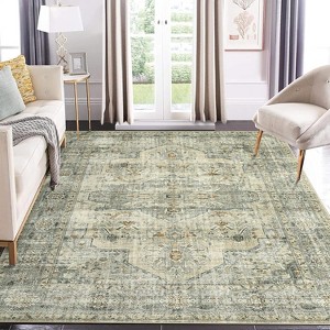 Washable Vintage Medallion Area Rug Non Slip Backing Stain Resistant & Low Pile Carpet for Bedroom Living Room Dining Room Bedroom - 1 of 4