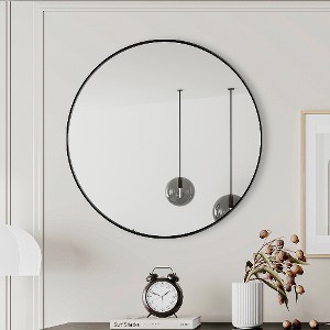 Lyngins Black Circular Wall Mirror, Metal Framed Bathroom Mirror, Modern Bathroom Decor, Fog-Proof Mirrors for Bathroom Sink & Home Spaces - 1 of 4