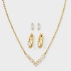 14K Gold Dipped Cubic Zirconia Necklace and Huggie Stud Earring Set 3pc - A New Day™ Gold - 3 of 4