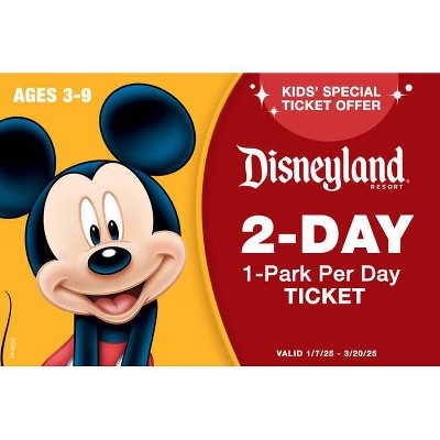 DISNEYLAND 2 DAY 1 PARK PER DAY SPECIAL KIDS TICKET AGES 3-9 $100