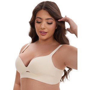 INSPIRE CHIC Women's Wireless Deep V-Neck Push Up Minimizers Adjustable Spaghetti Straps No Show Cozy Soft Bras - 1 of 4