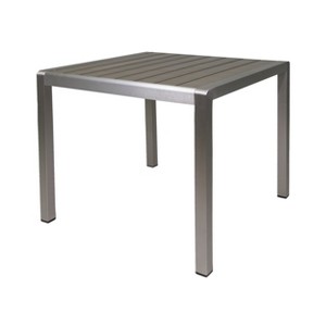 Gulches 35" Outdoor Square Dining Table, Silver Aluminum Frame with Gray Faux Wood Top, Weather-Resistant for Patio/Deck - 1 of 4