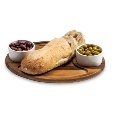 Acacia Wood Charcuterie Tray with Ceramic Bowls and Lids