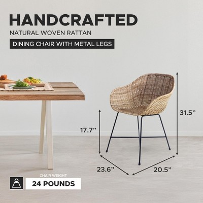 Natural Woven Rattan Arm Chair with Black Metal Legs