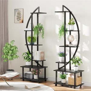 Acekool 2-Pack 6-Tier Moon-Shaped Plant Stand with Detachable Wheels, Tall Metal Indoor Outdoor Plant Shelf with Drawers for Home Patio Balcony Garden - 1 of 4