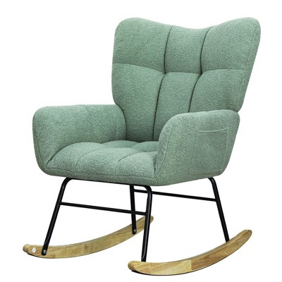 Vynxaria 27.1 Inch Teddy Fabric Accent Chairs, Olive Green Rocking Chairs with Armrests, Ideal for Bedroom and Living Room