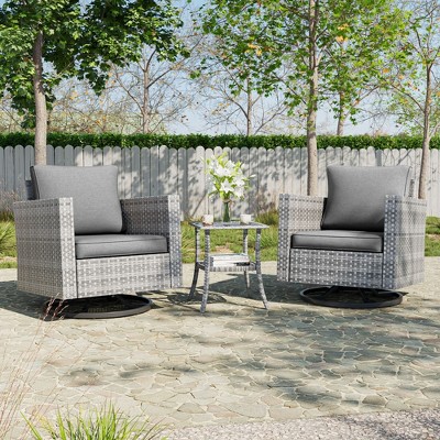 Sonkuki 3-Piece Patio Chair Set Swivel Rocking Chair Set Side Table Suiting Backyard, Poolside and Patio