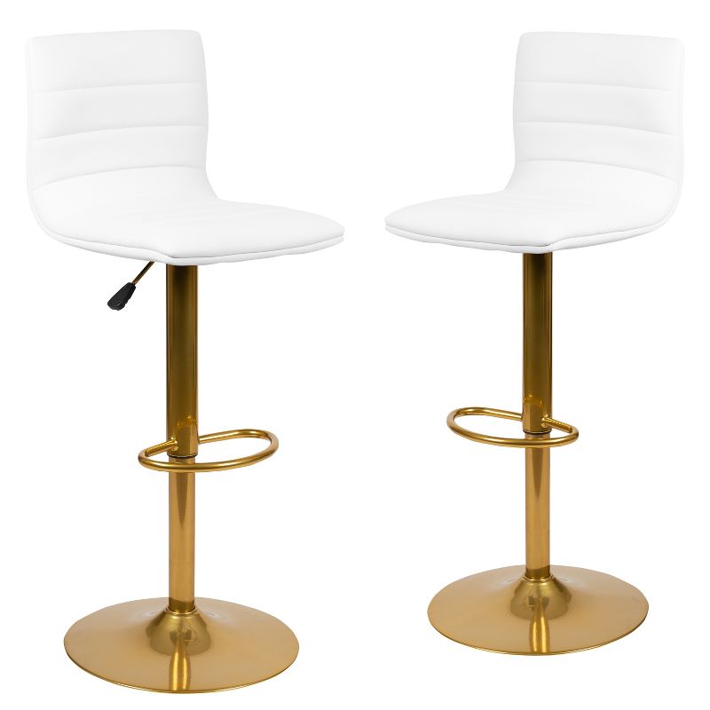 Emma and Oliver Modern Vinyl Adjustable Height Barstool with Horizontal Stitch Back, Set of 2, 1 of 13