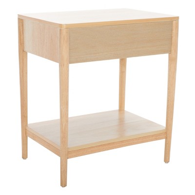 Natural Rubberwood 1-Drawer Nightstand with Graduated Legs