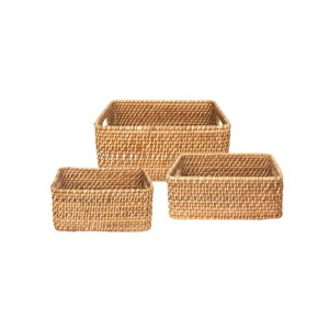 WeThinkStorage Set of 3 HandWoven Rattan Storage Basket Natural - 1 of 4