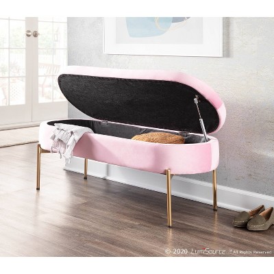 Chloe Blush Pink Velvet 48" Storage Bench with Gold Metal Base