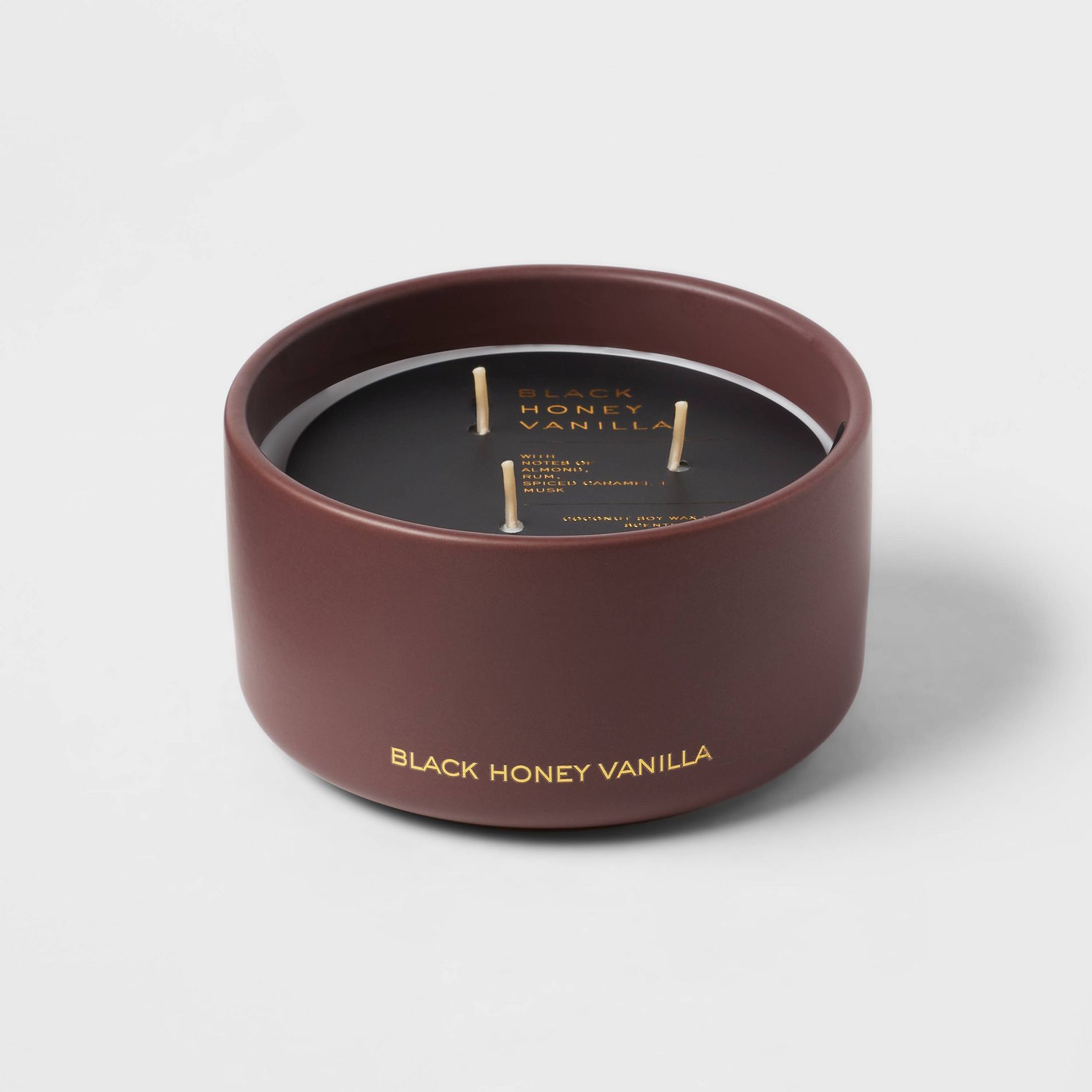 15oz Ceramic Jar 3-Wick Candle: Soy Wax Blend, Coconut Oil, Threshold™ Black Honey Vanilla