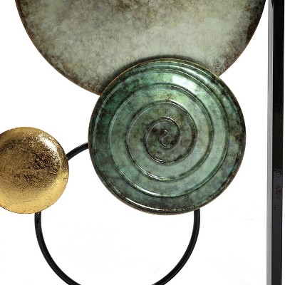 Green and Gold Metal Circles Wall Sculpture Set