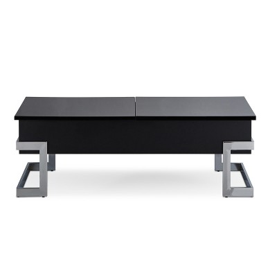Vynxaria Sleek Modern Coffee Table - Black High Gloss & Chrome, Lift Top (Half Lift & Half Gliding Lid), Two Spacious Inner Storage Compartments