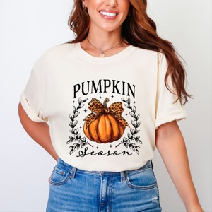 Simply Sage Market Pumpkin Season Leopard Bow Garment Dyed Tee - 1 of 4