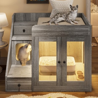 Cat Litter Box Enclosure with Drawer, Wooden Hidden Litter Box Furniture, Multi-Functional Cat House, Cat Washroom Decorative Side End Table