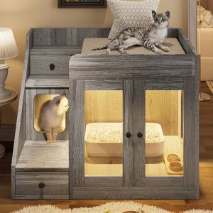 Cat Litter Box Enclosure with Drawer, Wooden Hidden Litter Box Furniture, Multi-Functional Cat House, Cat Washroom Decorative Side End Table - 1 of 4