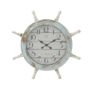 28"x28" Wood Sail Boat Ship Wheel Wall Clock Blue - Olivia & May: Silent, Oversized, Coastal Decor - 1 of 4
