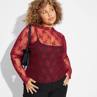 Top Manches Longues En Dentelle Rouge Wild Fable - Col Montant - Taille S - Neuf Avec étiquettes
