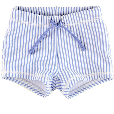 Image of RuffleButts Swim Shorties - Periwinkle Blue Seersucker, Size: 12-18m