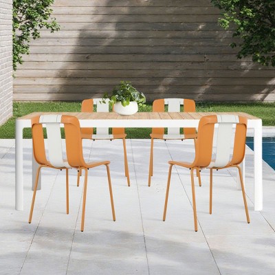 4-Piece Minimalist Patio Chair Set with Sturdy Metal Legs, Indoor Outdoor Armless Chairs for Porch, Garden or Balcony-The Pop Home