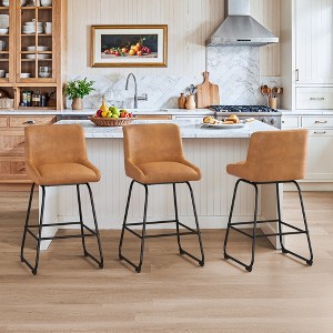 Arceso Swivel Bar Stools Set of 3, 26 Inch Upholstered Barstools with Backs, Modern Faux Leather Counter Height Bar Stool , Brown Counter Stools - 1 of 4