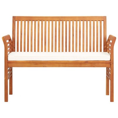 Solid Acacia Wood 2-Seater Patio Bench with White Cushion