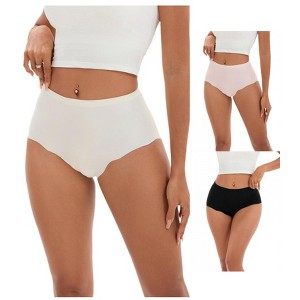 INSPIRE CHIC 3 Pcs Women's High-Waisted Full-Coverage Underwear Wave Trim No Trace Briefs - 1 of 4