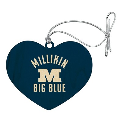 Millikin University Big Blue Logo Heart Love Wood Christmas Tree Holiday Ornament
