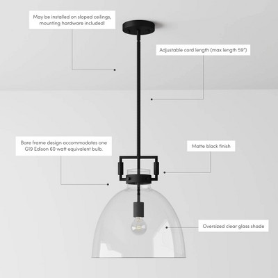 Black Glass Dome Pendant Light with Adjustable Cord