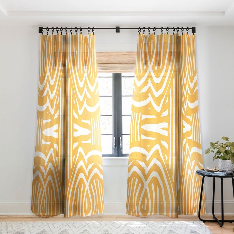Little Dean Yellow mustard boho stripe Single Panel Sheer Window Curtain - Deny Designs, 1 of 4