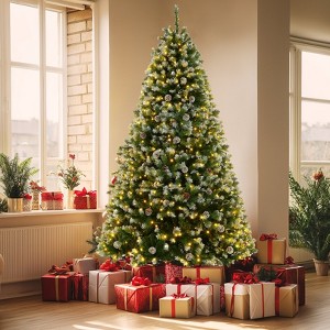 HOMDOX 6ft Pre-lit Spray White Artificial Christmas Tree, Premium Hinged Pine Lighted Holiday Tree w/756 Dense Branch Tips, 250 Lights, 51 Pine Cones - 1 of 4