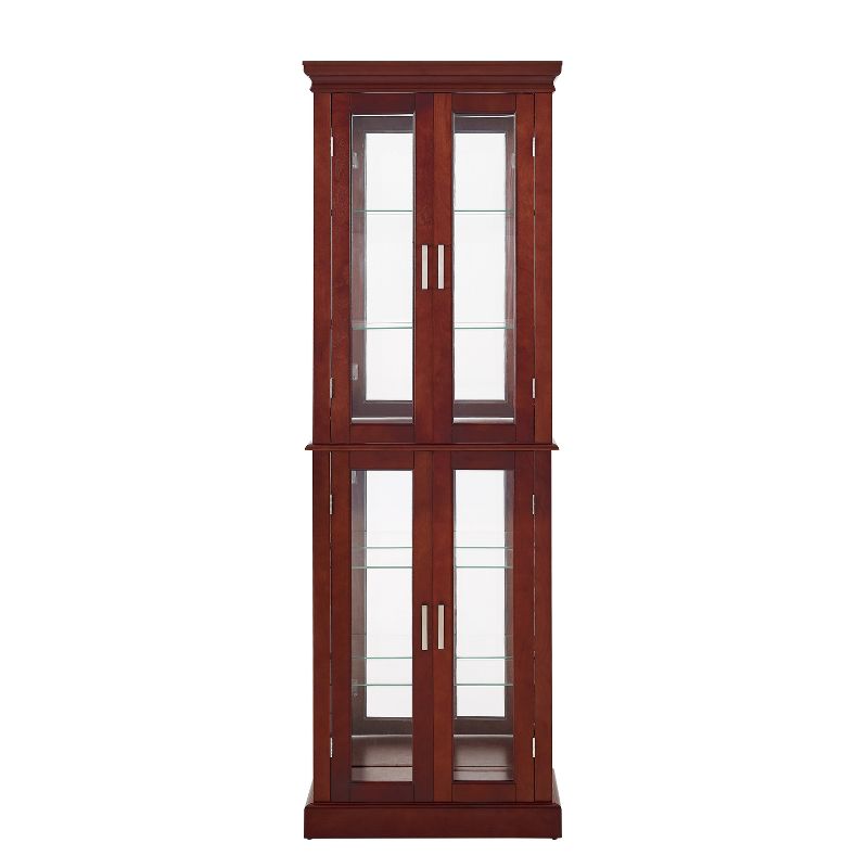 6 Tier Curio Storage Display Cabinet with Adjustable Shelves, Mirrored Back Panel and Tempered Glass Doors, Walnut-ModernLuxe, 4 of 12