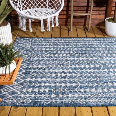 Bohemian Blue/Ivory Geometric Synthetic Easy-Care Area Rug 3x5