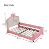 Twin Size Platform Bed, Princess Style PU Upholstered Daybed Low Bed Frame with Button Tufted Crown Headboard for Kids, Pink -ModernLuxe - 3 of 4