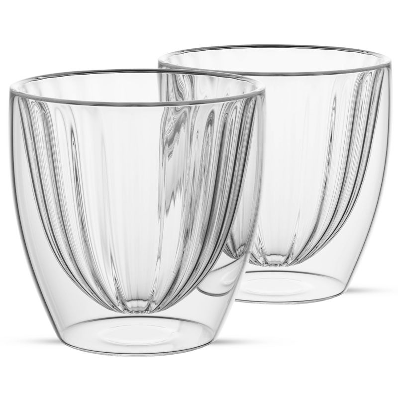 Elle Decor Ribbed Double Wall Set of 2 Coffee Cups, Ribbed Insulated Glass, Clear, 1 of 8
