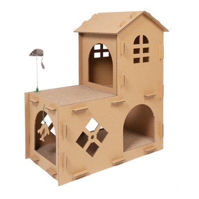 Farmhouse Brown Cardboard Multi-Level Cat Scratcher House