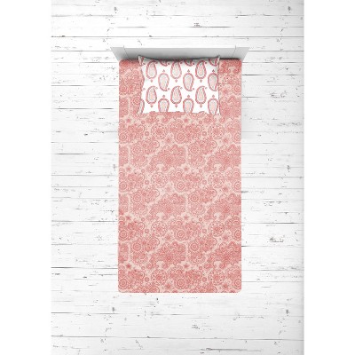 Bacati - Sophia Paisley Aqua Coral 3 pc Toddler Bedding Sheet Set