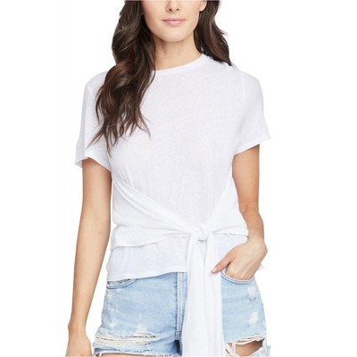 Rachel Roy Womens Cropped Tie Front Basic T-Shirt