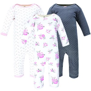 Hudson Baby Infant Girl Cotton Coveralls, Basic Pink Floral - 1 of 4