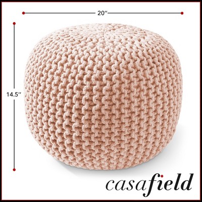 Light Pink Cotton Knit Round Pouf Ottoman