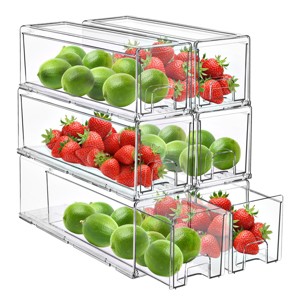 Sorbus 6 Pack Small Clear Stackable Pull Out Refrigerator Organizer Bins -  for Kitchen, Refrigerator, Freezer, Organization and Storage - 1 of 4
