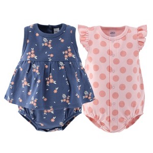 Baby Girl Rompers, 2pk - The Peanutshell® Navy Floral, Pink Navy, Newborn to 24 Months - 1 of 4