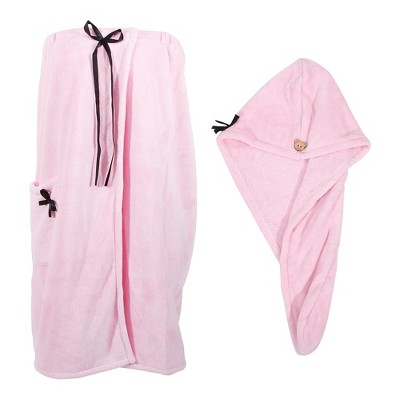 Unique Bargains Women's Microfiber Bath Wrap Towel with Hair Towel Wrap 28.4" Length 1 Set